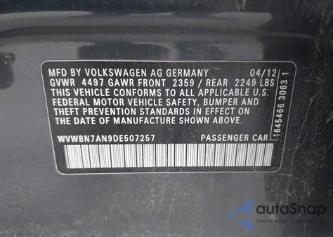 2013 Volkswagen Cc 2.0T Sport Plus z USA, uszkodzony, nr VIN WVWBN7AN9DE507257